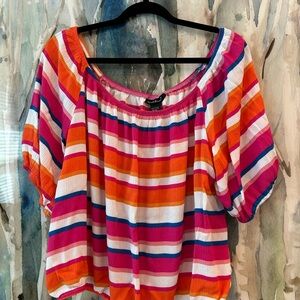 Ashley Stewart Pink Orange Blue Striped Off-Shoulder Blouse